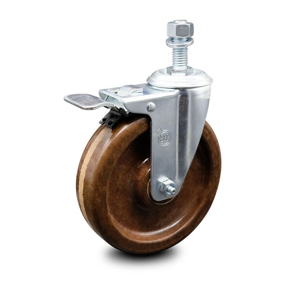 5 Inch High Temp Phenolic Swivel 12mm Stem Caster with Total Lock Brake SCC